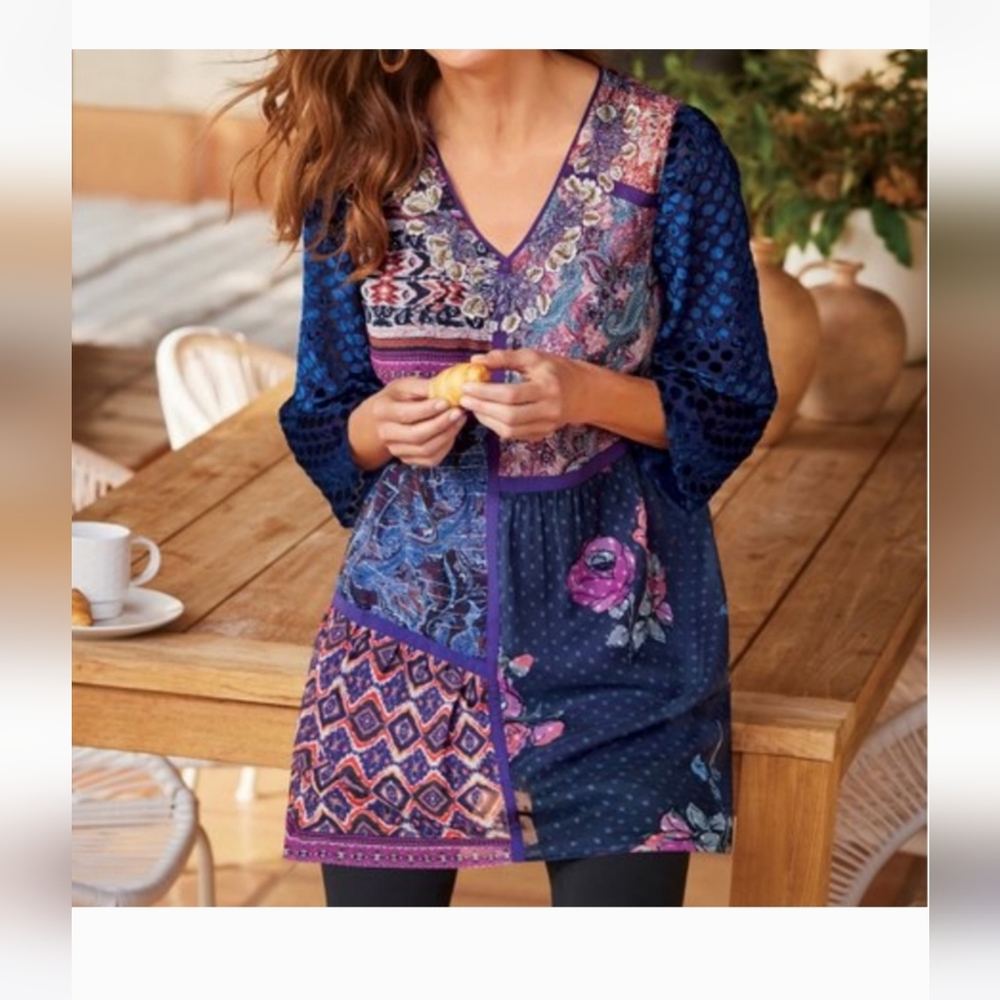 Soft Surroundings Boho tunic dress Size M Purple and Blue